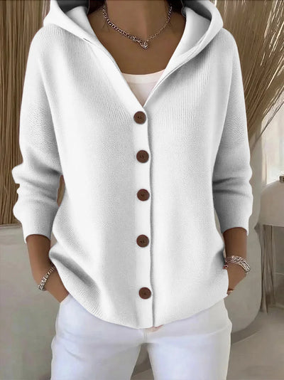 Femmes tricoté pull à capuche manteaux automne hiver chaud bouton à manches longues solide tricots amples Cardigan manteau NSFZ-YYM6606