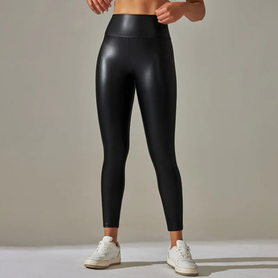 Femmes noir Pu cuir Pantalon taille haute en cuir Sexy Leggings Pantalon femmes épais Stretch Pantalon Mujer
