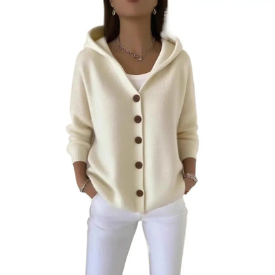 Femmes tricoté pull à capuche manteaux automne hiver chaud bouton à manches longues solide tricots amples Cardigan manteau NSFZ-YYM6606