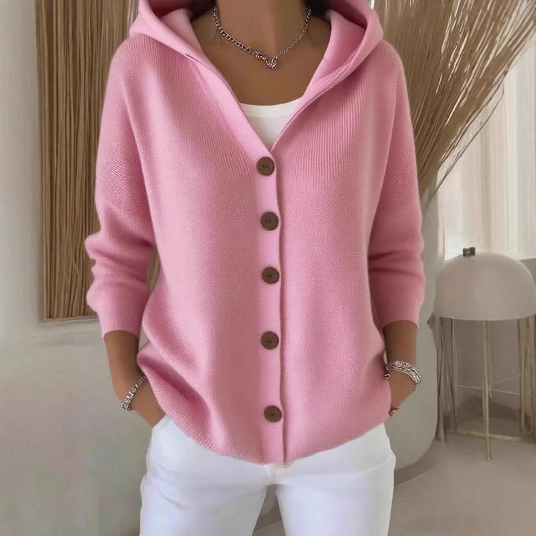 Femmes tricoté pull à capuche manteaux automne hiver chaud bouton à manches longues solide tricots amples Cardigan manteau NSFZ-YYM6606