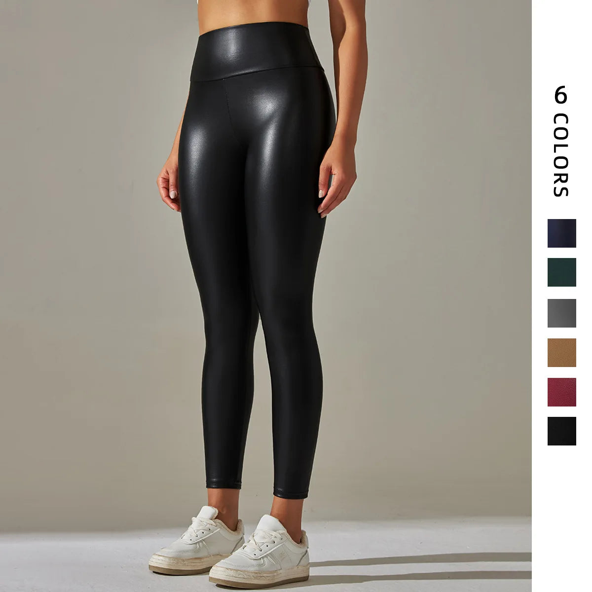 Femmes noir Pu cuir Pantalon taille haute en cuir Sexy Leggings Pantalon femmes épais Stretch Pantalon Mujer