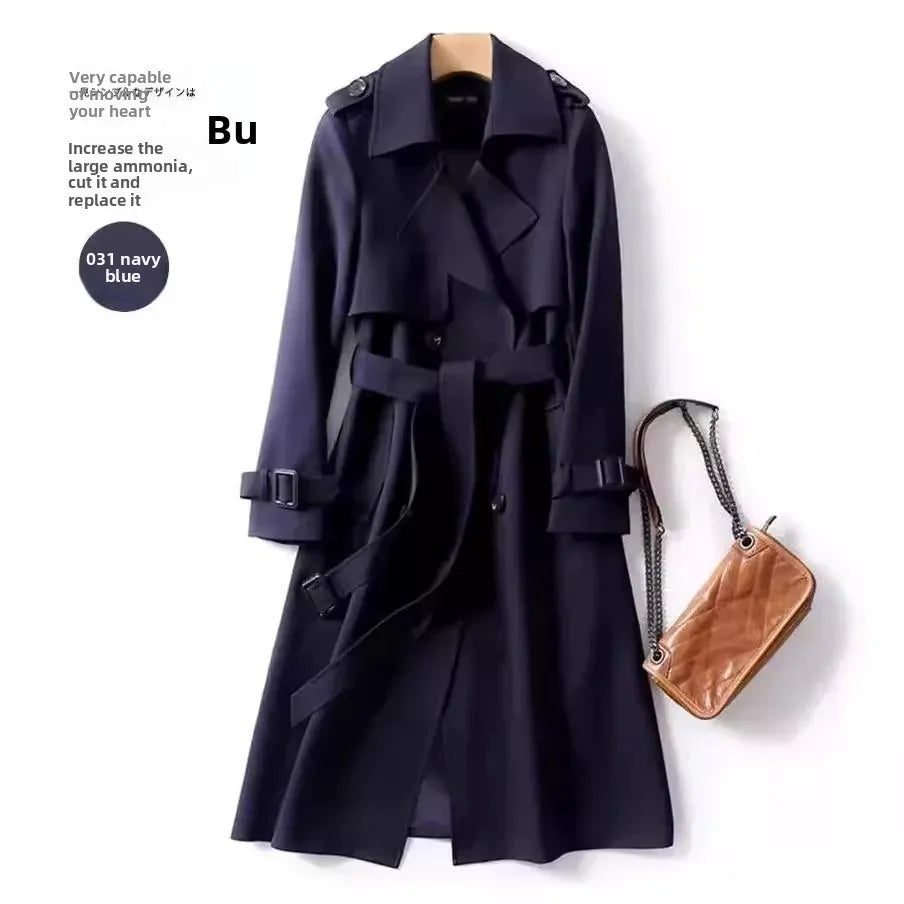 Manteau mi-long pour femme, longueur genou, nouvelle arrivée, style britannique, en fibre de polyester, à manches longues, manteau uni.