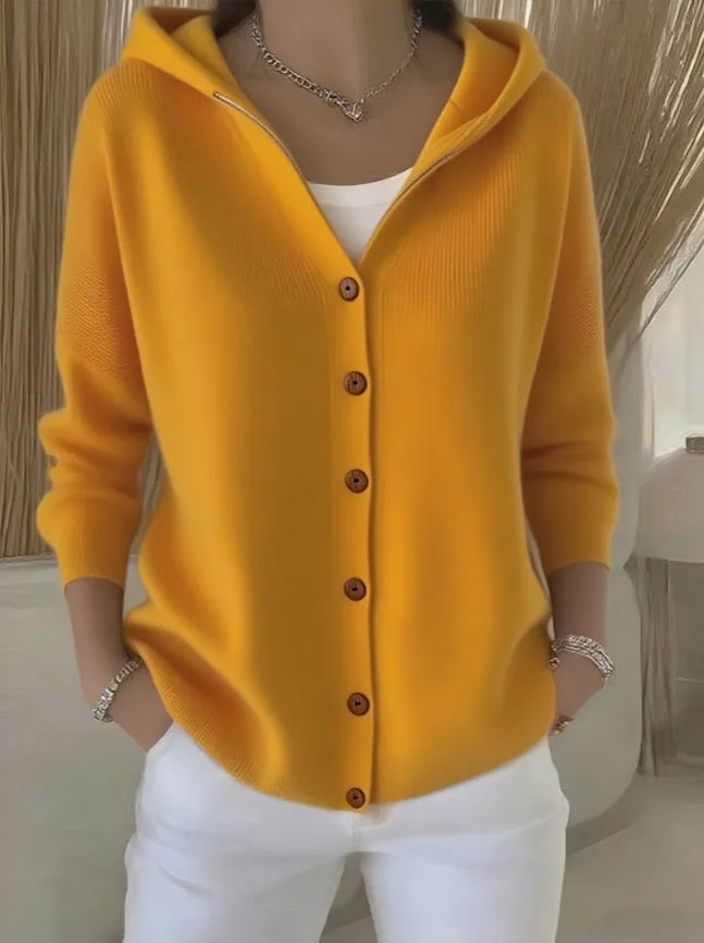 Femmes tricoté pull à capuche manteaux automne hiver chaud bouton à manches longues solide tricots amples Cardigan manteau NSFZ-YYM6606