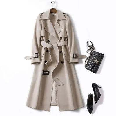Manteau mi-long pour femme, longueur genou, nouvelle arrivée, style britannique, en fibre de polyester, à manches longues, manteau uni.