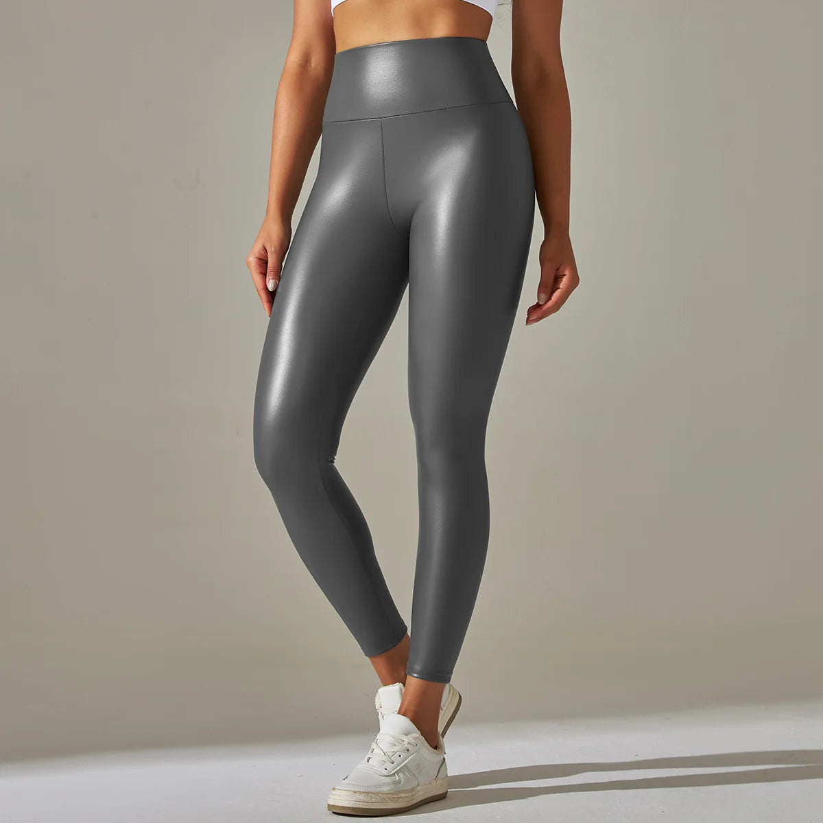 Femmes noir Pu cuir Pantalon taille haute en cuir Sexy Leggings Pantalon femmes épais Stretch Pantalon Mujer