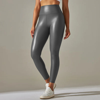 Femmes noir Pu cuir Pantalon taille haute en cuir Sexy Leggings Pantalon femmes épais Stretch Pantalon Mujer