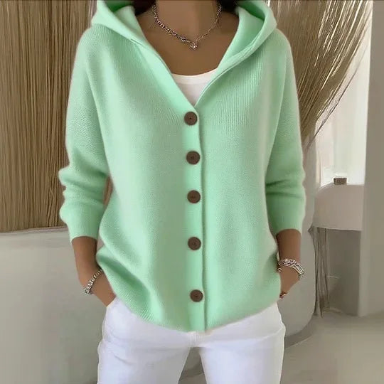 Femmes tricoté pull à capuche manteaux automne hiver chaud bouton à manches longues solide tricots amples Cardigan manteau NSFZ-YYM6606