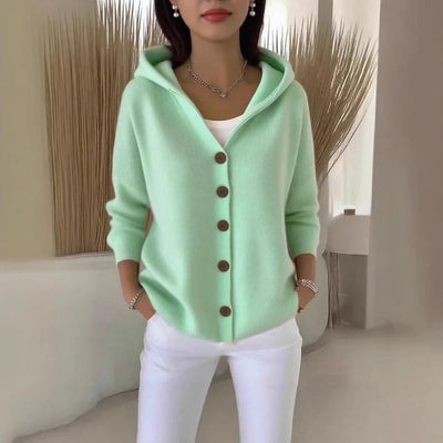 Femmes tricoté pull à capuche manteaux automne hiver chaud bouton à manches longues solide tricots amples Cardigan manteau NSFZ-YYM6606