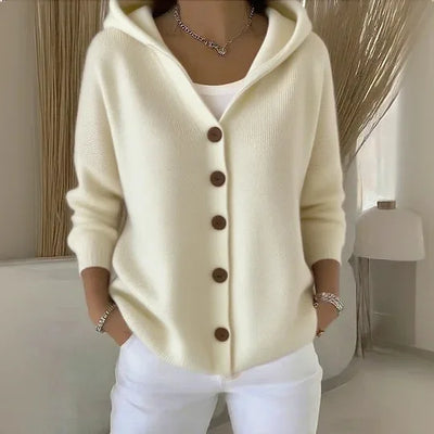 Femmes tricoté pull à capuche manteaux automne hiver chaud bouton à manches longues solide tricots amples Cardigan manteau NSFZ-YYM6606