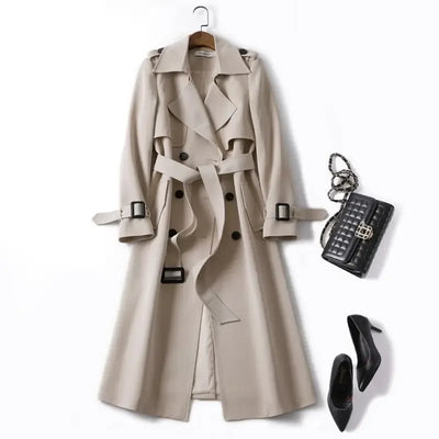 Manteau mi-long pour femme, longueur genou, nouvelle arrivée, style britannique, en fibre de polyester, à manches longues, manteau uni.