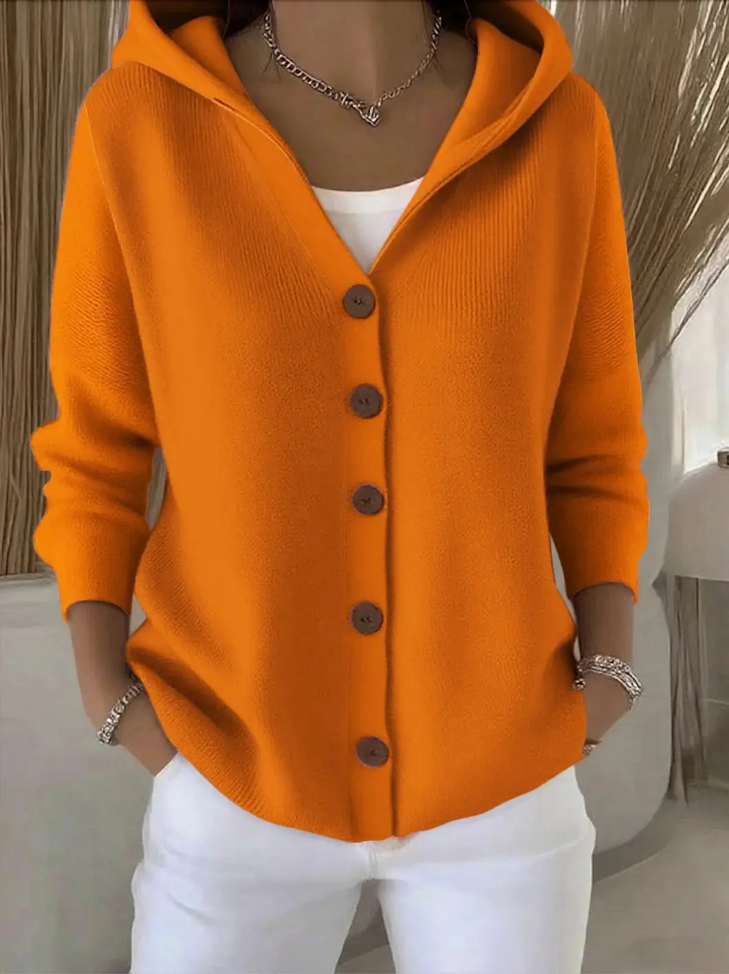 Femmes tricoté pull à capuche manteaux automne hiver chaud bouton à manches longues solide tricots amples Cardigan manteau NSFZ-YYM6606
