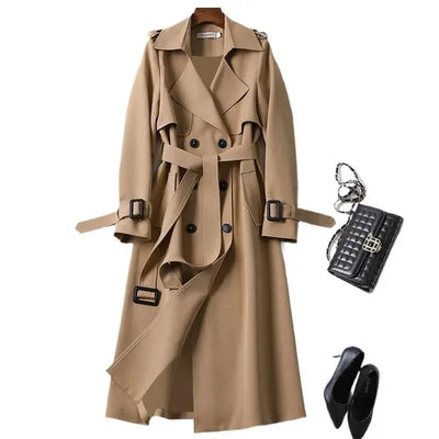 Manteau mi-long pour femme, longueur genou, nouvelle arrivée, style britannique, en fibre de polyester, à manches longues, manteau uni.