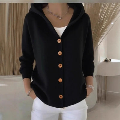 Femmes tricoté pull à capuche manteaux automne hiver chaud bouton à manches longues solide tricots amples Cardigan manteau NSFZ-YYM6606