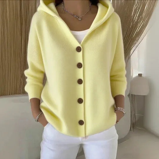 Femmes tricoté pull à capuche manteaux automne hiver chaud bouton à manches longues solide tricots amples Cardigan manteau NSFZ-YYM6606
