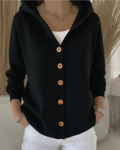 Femmes tricoté pull à capuche manteaux automne hiver chaud bouton à manches longues solide tricots amples Cardigan manteau NSFZ-YYM6606