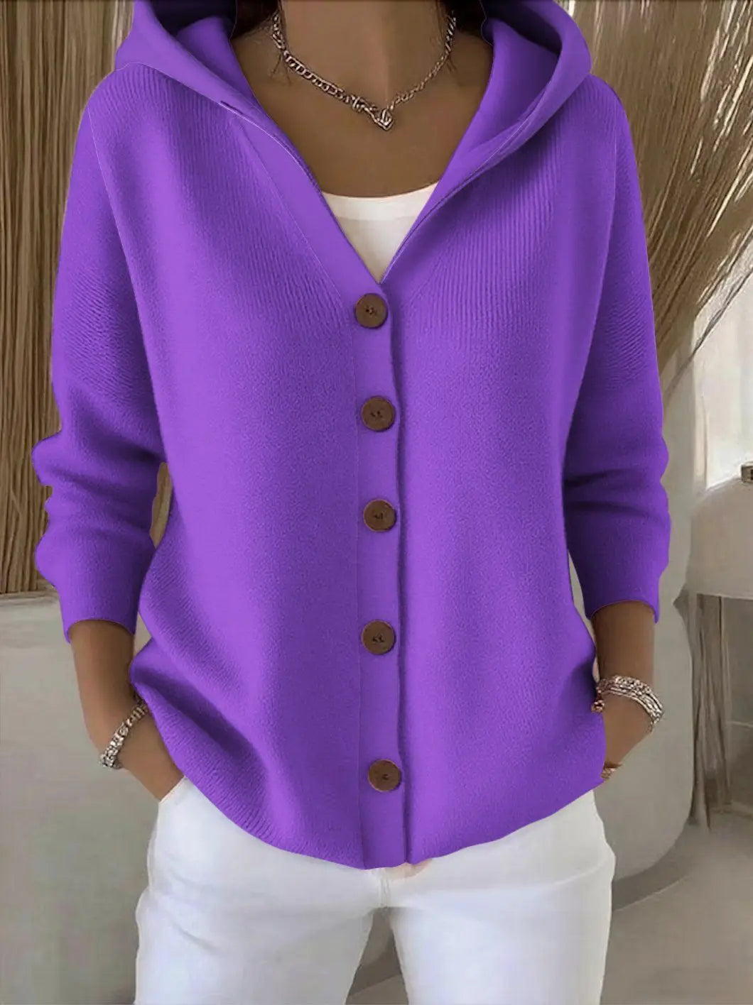 Femmes tricoté pull à capuche manteaux automne hiver chaud bouton à manches longues solide tricots amples Cardigan manteau NSFZ-YYM6606