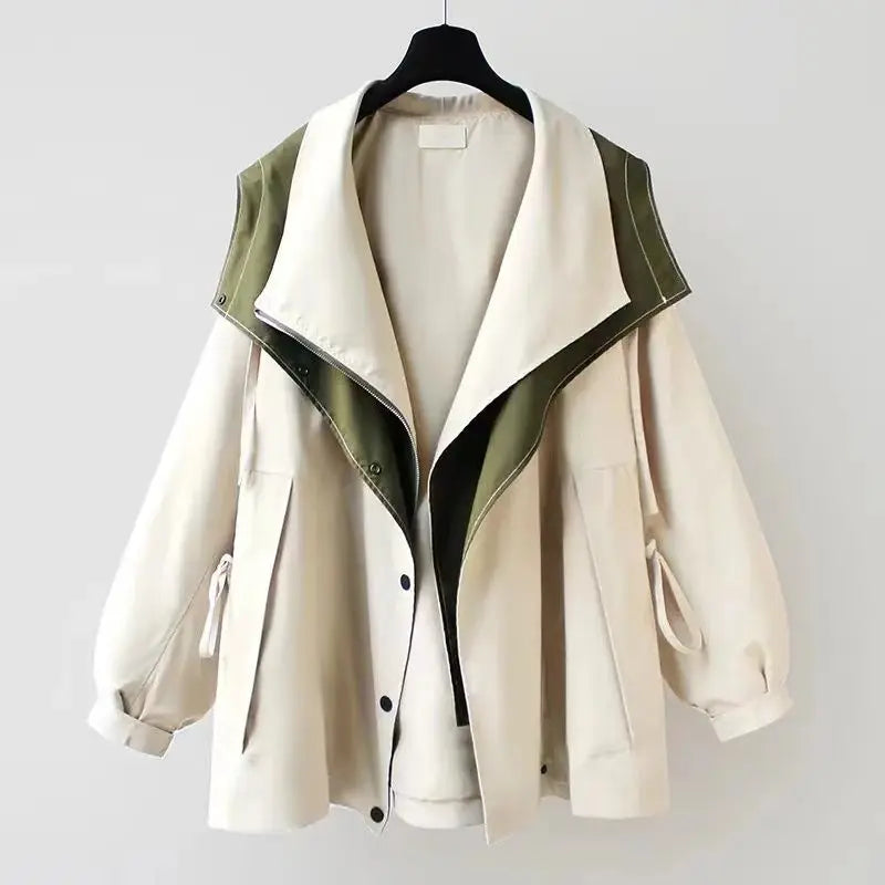 Manteau Trench Nouveau Printemps Automne 2025 pour Femme – Manteau Mi-Long Coréen avec Fermeture Éclair, Veste de Pluie pour Femme, Manteau d'Extérieur, Hauts pour Femme