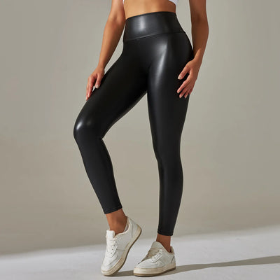 Femmes noir Pu cuir Pantalon taille haute en cuir Sexy Leggings Pantalon femmes épais Stretch Pantalon Mujer